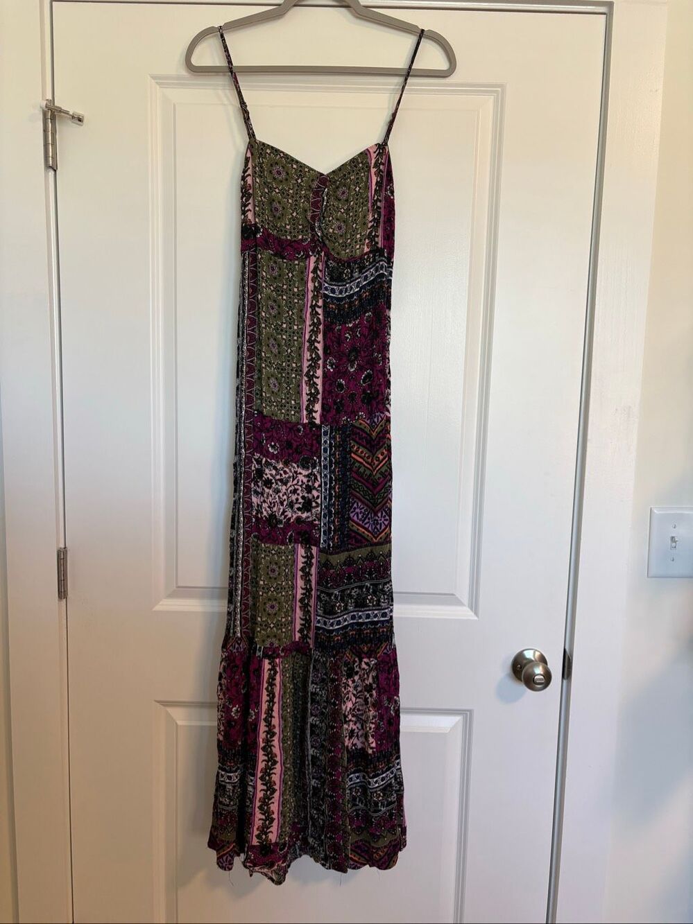 Wonderly Boho Patchwork Floral Tie Back Cutout Tiered Maxi Dress Size Large
